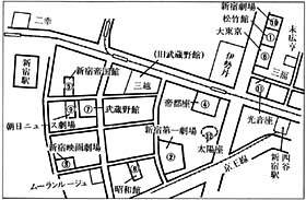 新宿駅周辺の映画館の分布